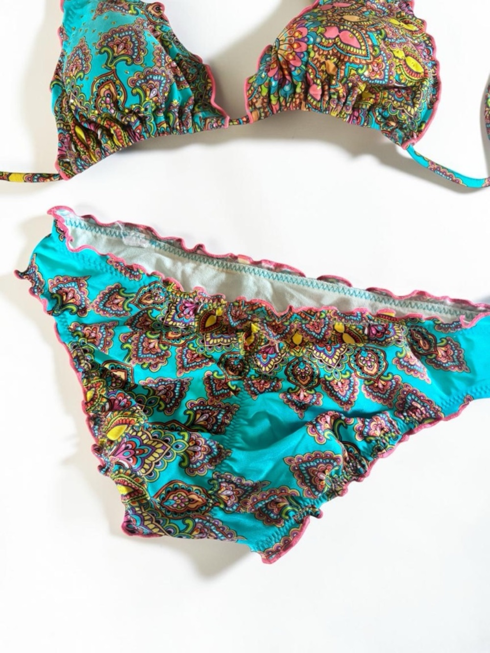 Boho Paisley Bikini Set Colorful Festival Swimwear Adjustable Top L - Picture 2 of 7